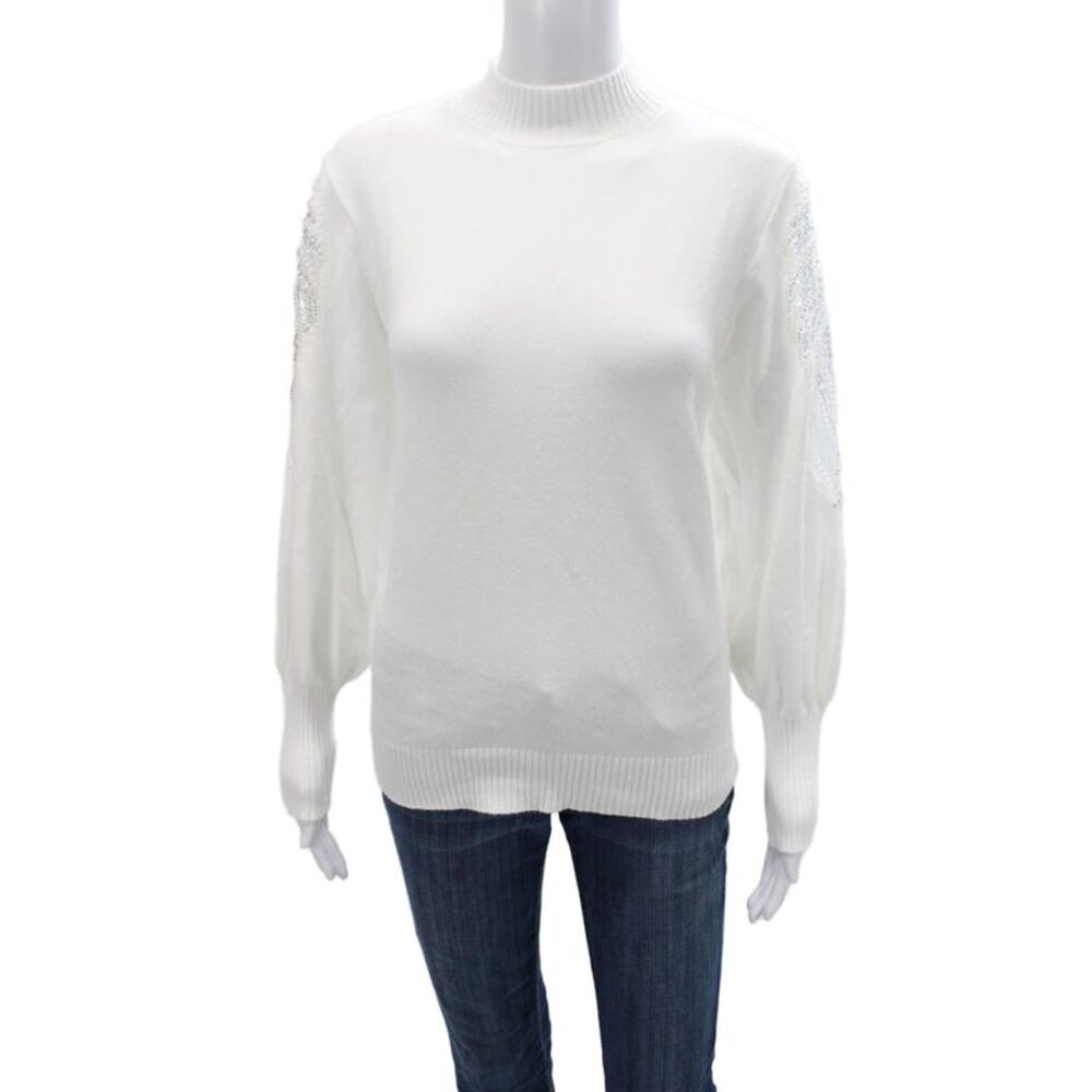 AK Anna Kay Unisex White Pullover Sweater Mock Neck Long Sleeve Size M